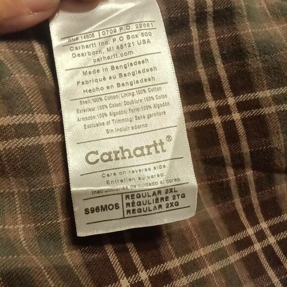 Carhartt 2XL Long Sleeve Shacket Green Flannel Lined Button Up Workwear C Pics - Picture 8 of 13